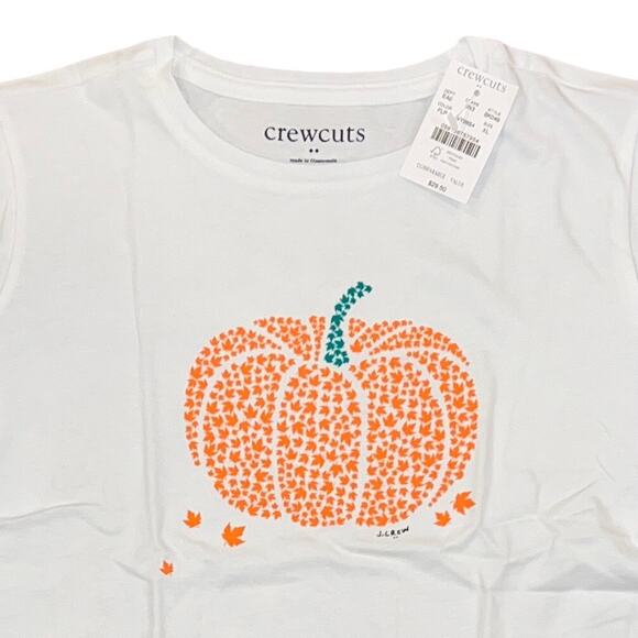 NWT J. Crew Girls' White W/Pumpkin & Fall Leaves Graphic Tee - SIZE XL (12-14) - Picture 3 of 8